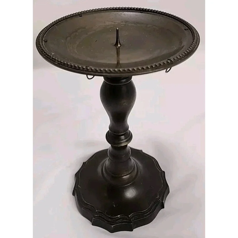 VTG Candle Holder Drip Protector ~ 6.5'~ Made in India ~Gothic Flower Style Base
